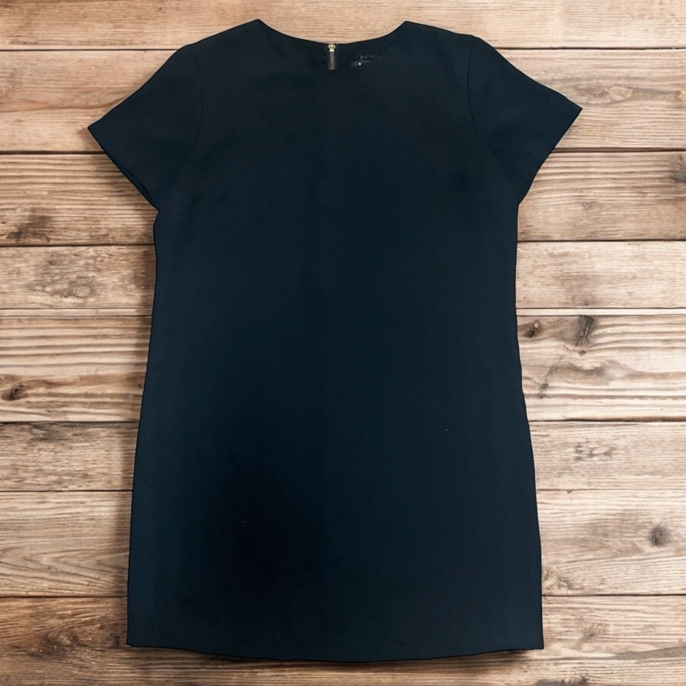 Lulus Black Shift Dress Medium Short Sleeve Gold Zipper Back Casual Chic - Picture 15 of 15